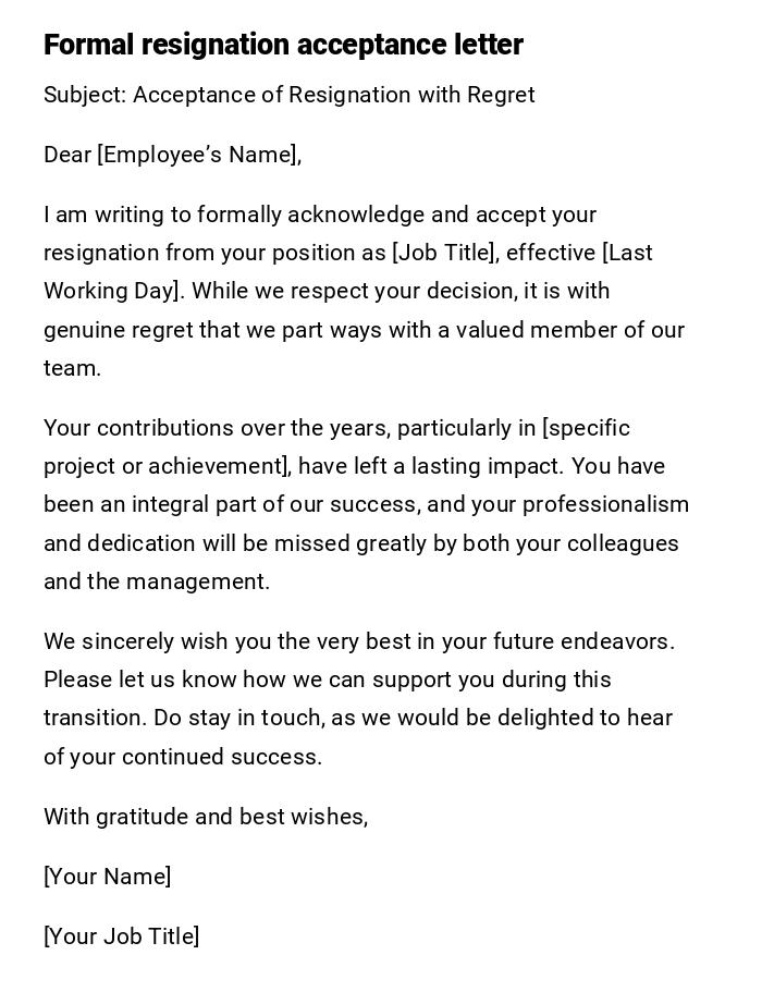 Formal resignation acceptance letter
