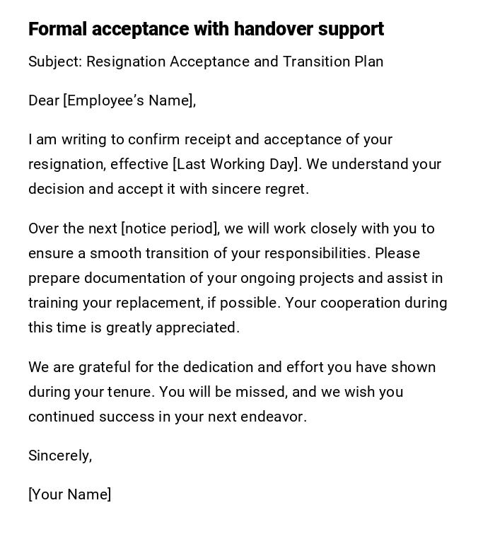 Formal acceptance with handover support