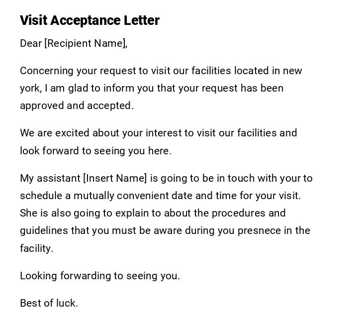 Visit Acceptance Letter Visit Acceptance Letter