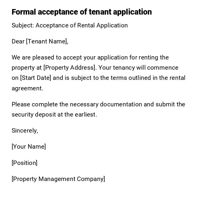 Formal acceptance of tenant application