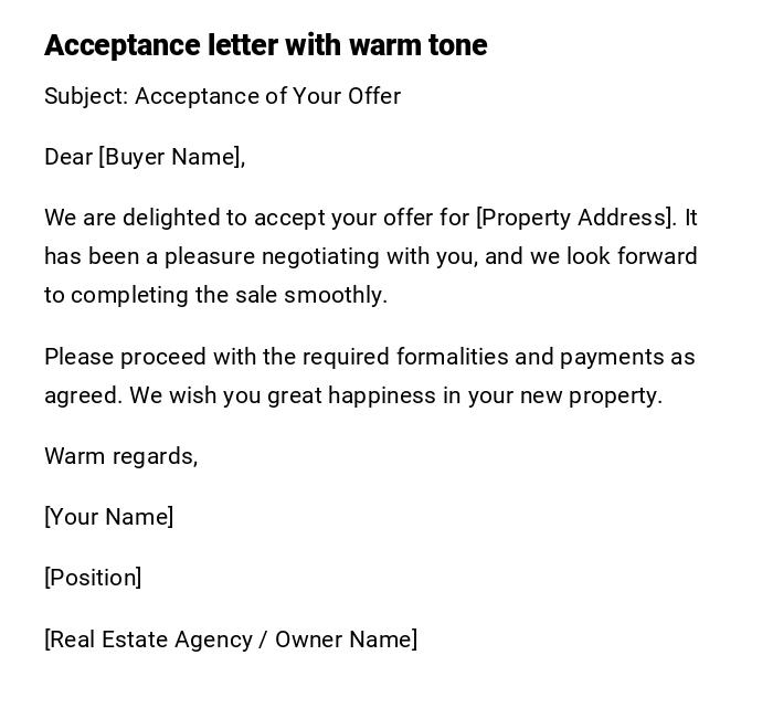 Acceptance letter with warm tone