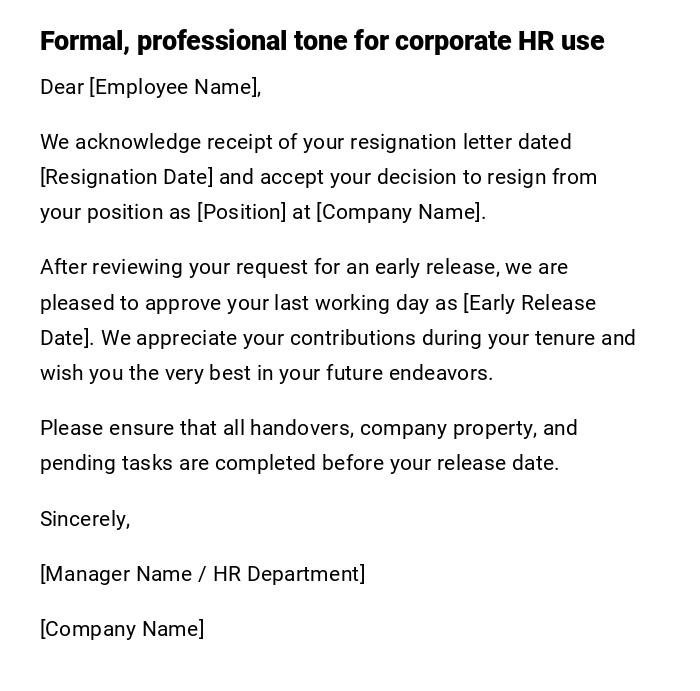 Formal, professional tone for corporate HR use