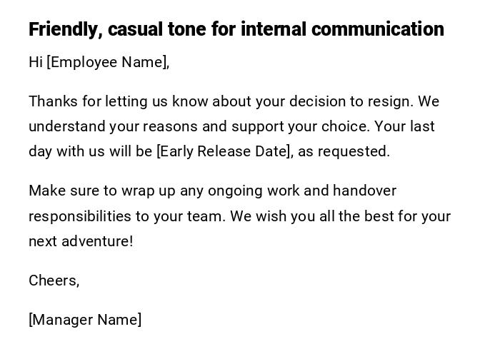 Friendly, casual tone for internal communication