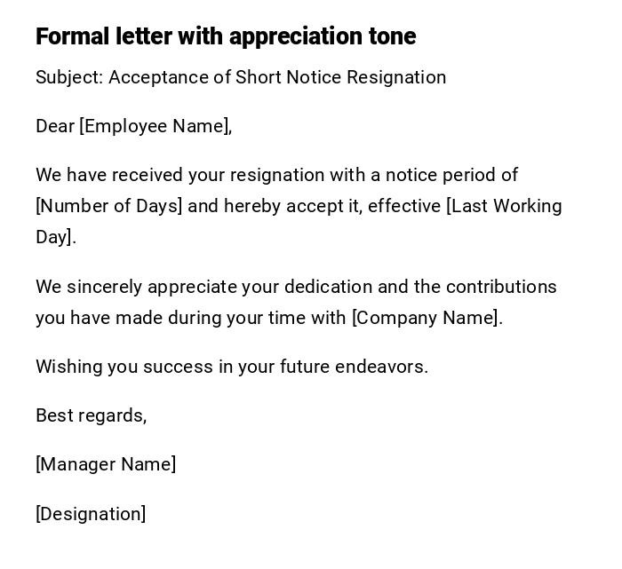 Formal letter with appreciation tone