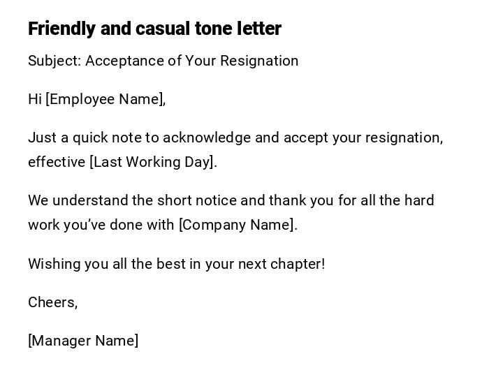 Friendly and casual tone letter
