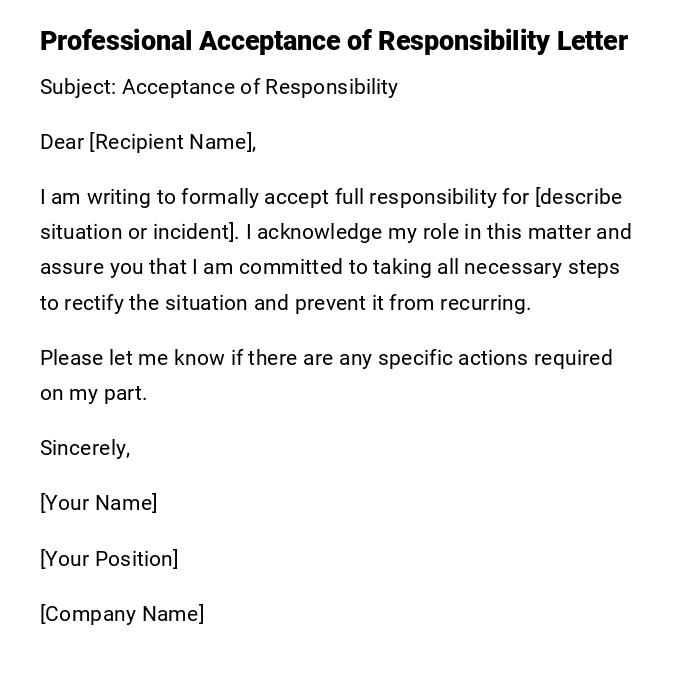 Professional Acceptance of Responsibility Letter