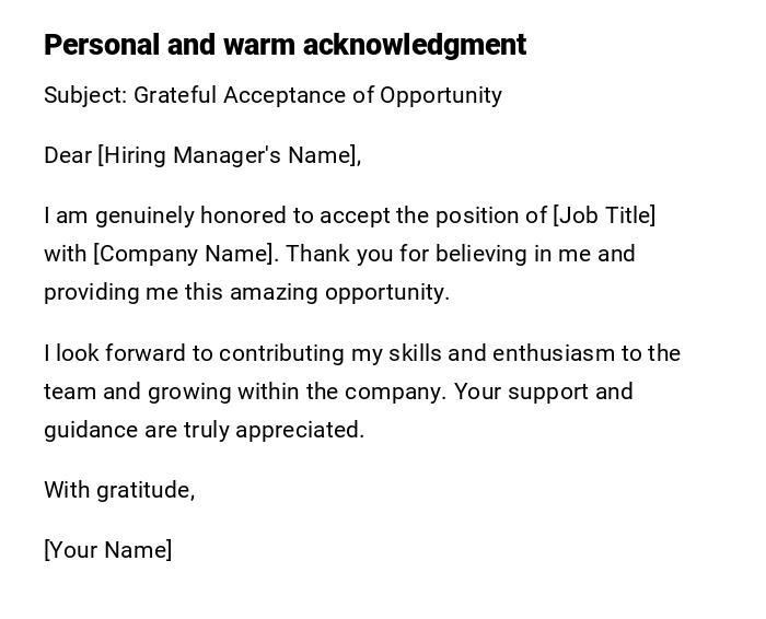 Personal and warm acknowledgment