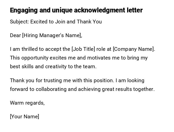 Engaging and unique acknowledgment letter