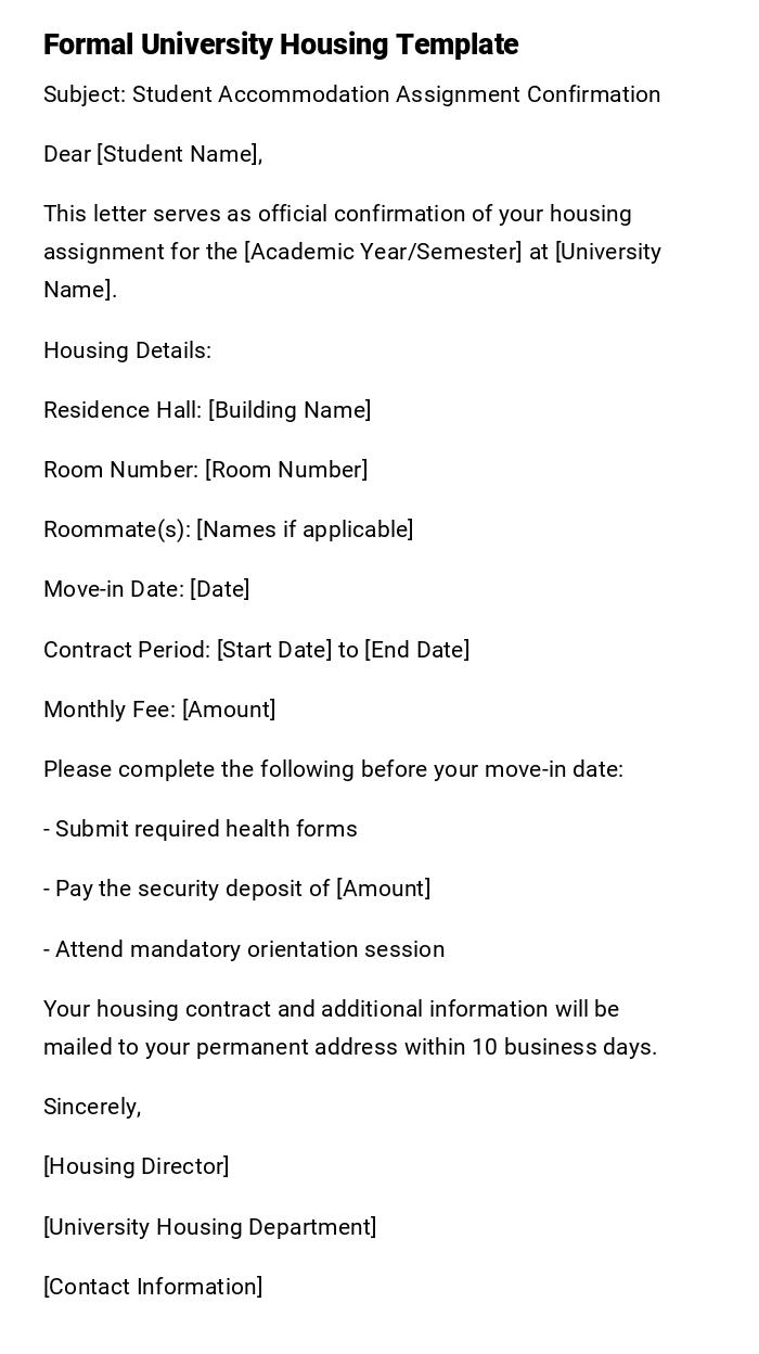 Formal University Housing Template