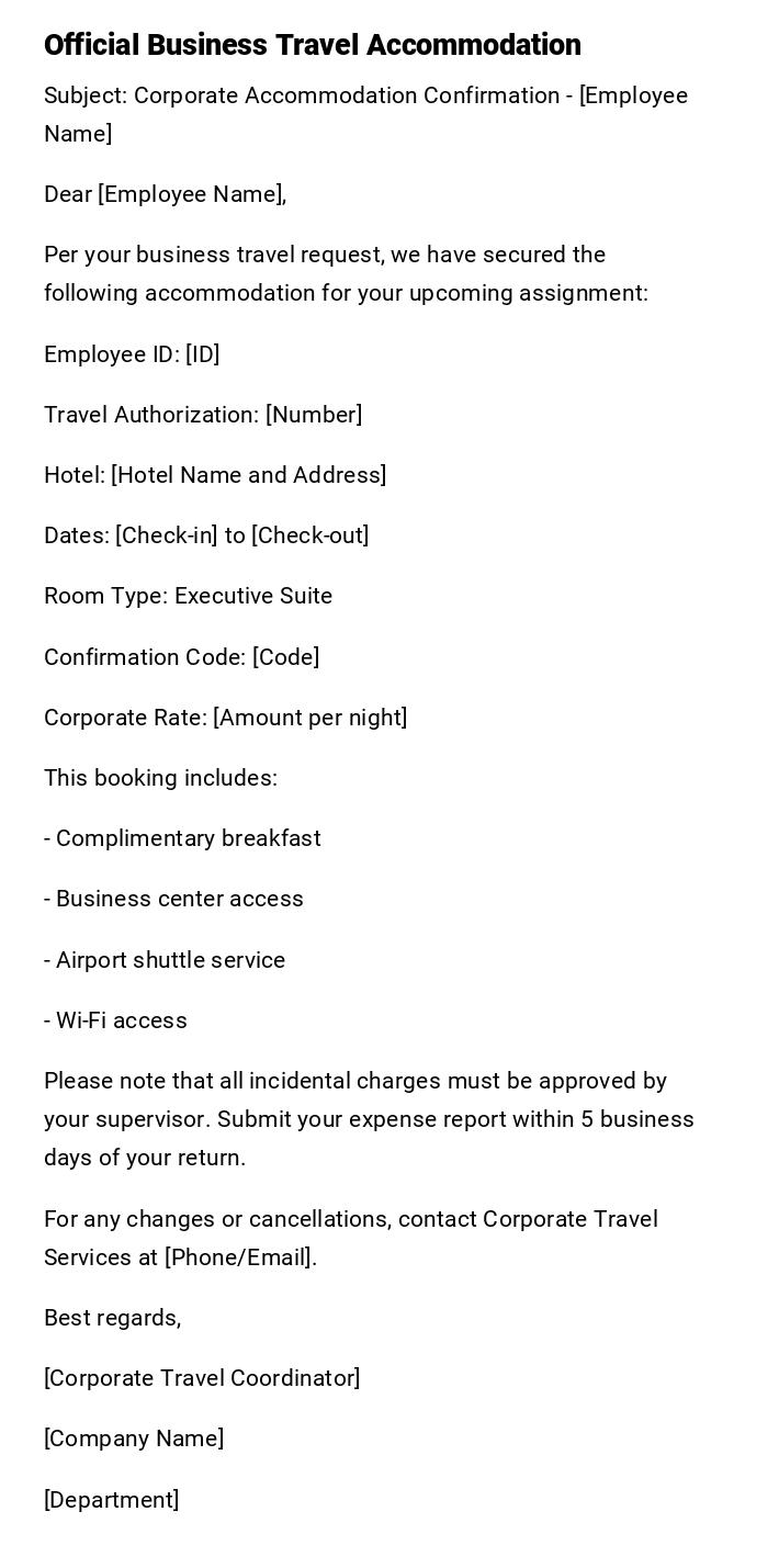 Official Business Travel Accommodation