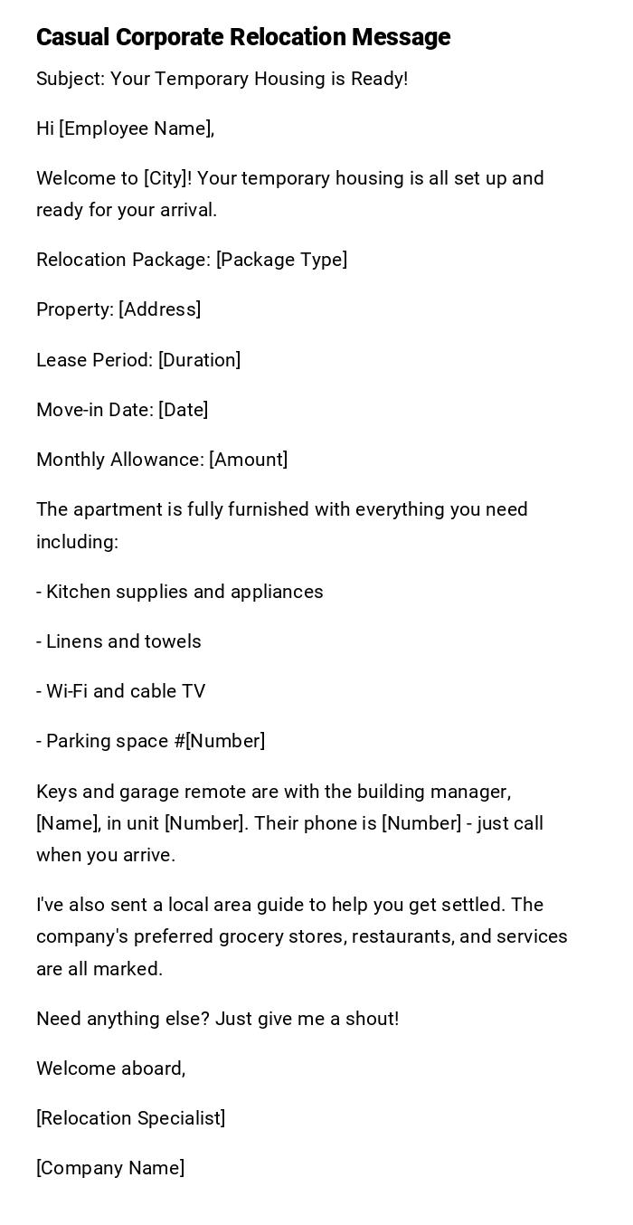 Casual Corporate Relocation Message