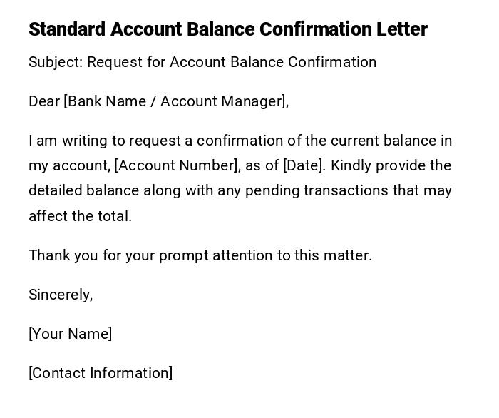 Standard Account Balance Confirmation Letter