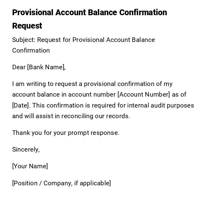 Provisional Account Balance Confirmation Request