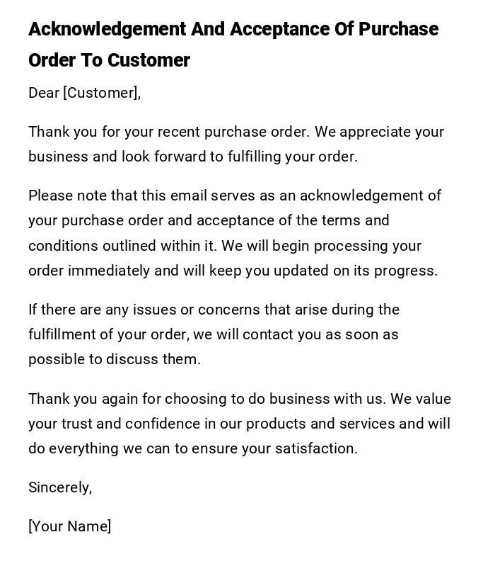 Acknowledgement And Acceptance Of Purchase Order To Customer