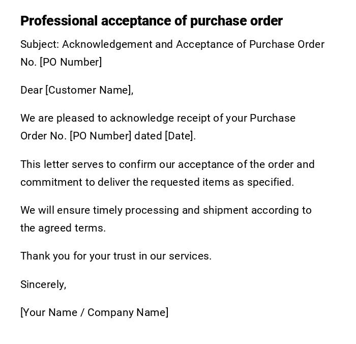 Professional acceptance of purchase order