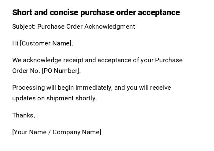 Short and concise purchase order acceptance