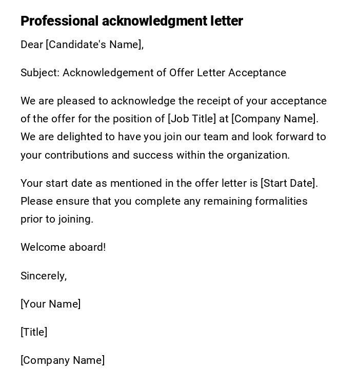 Professional acknowledgment letter