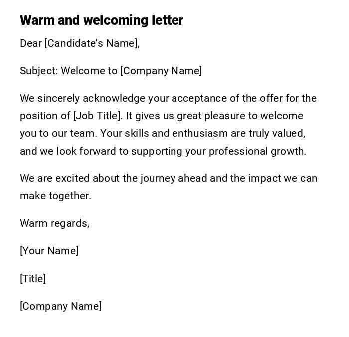 Warm and welcoming letter