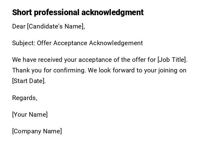 Short professional acknowledgment