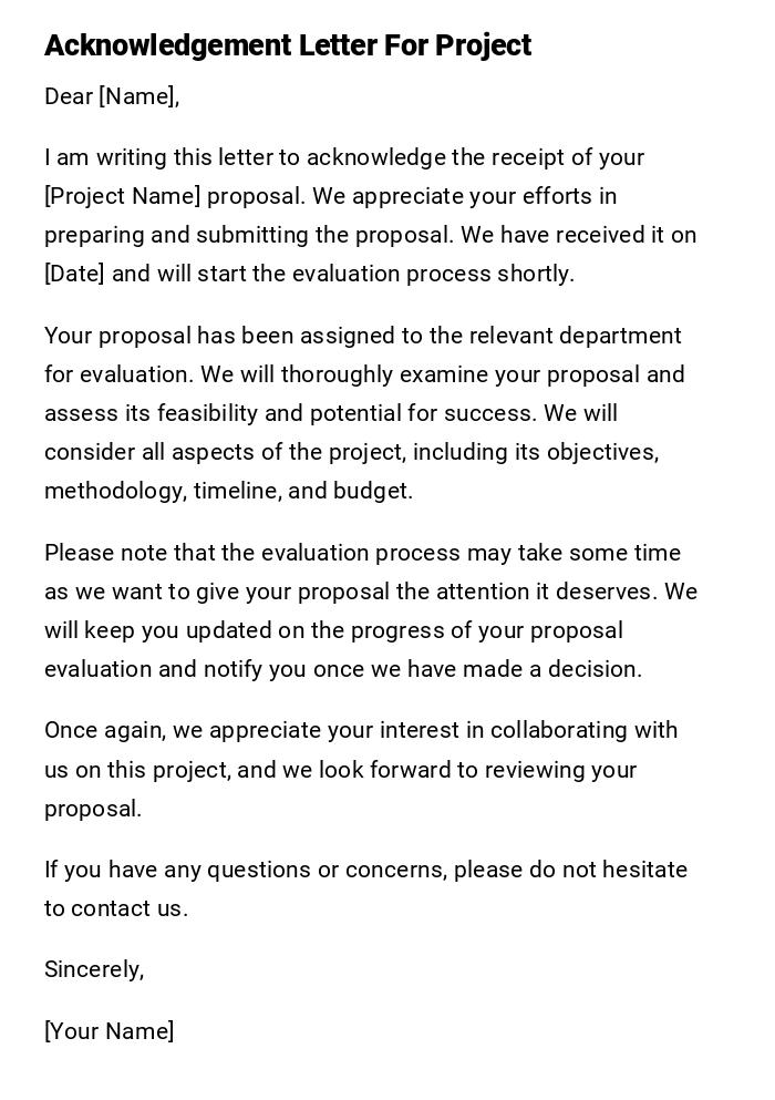 Acknowledgement Letter For Project