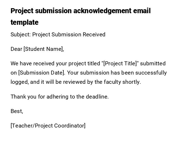 Project submission acknowledgement email template