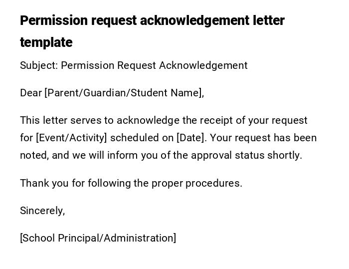 Permission request acknowledgement letter template