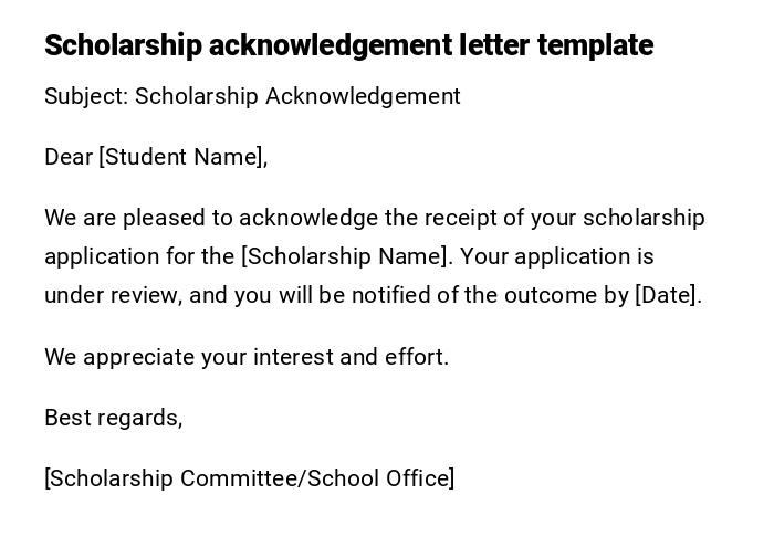 Scholarship acknowledgement letter template