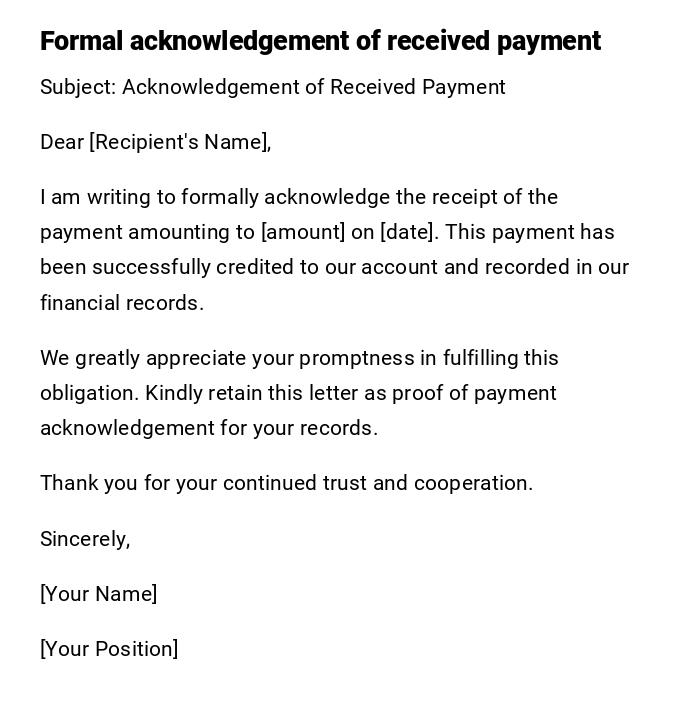 Formal acknowledgement of received payment