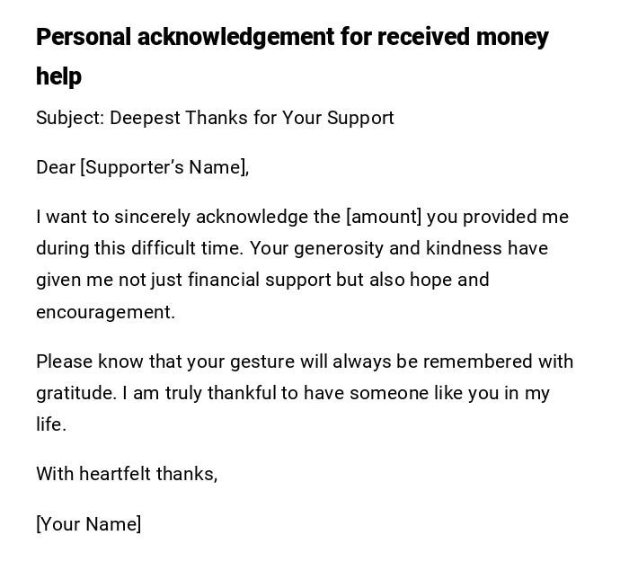 Personal acknowledgement for received money help