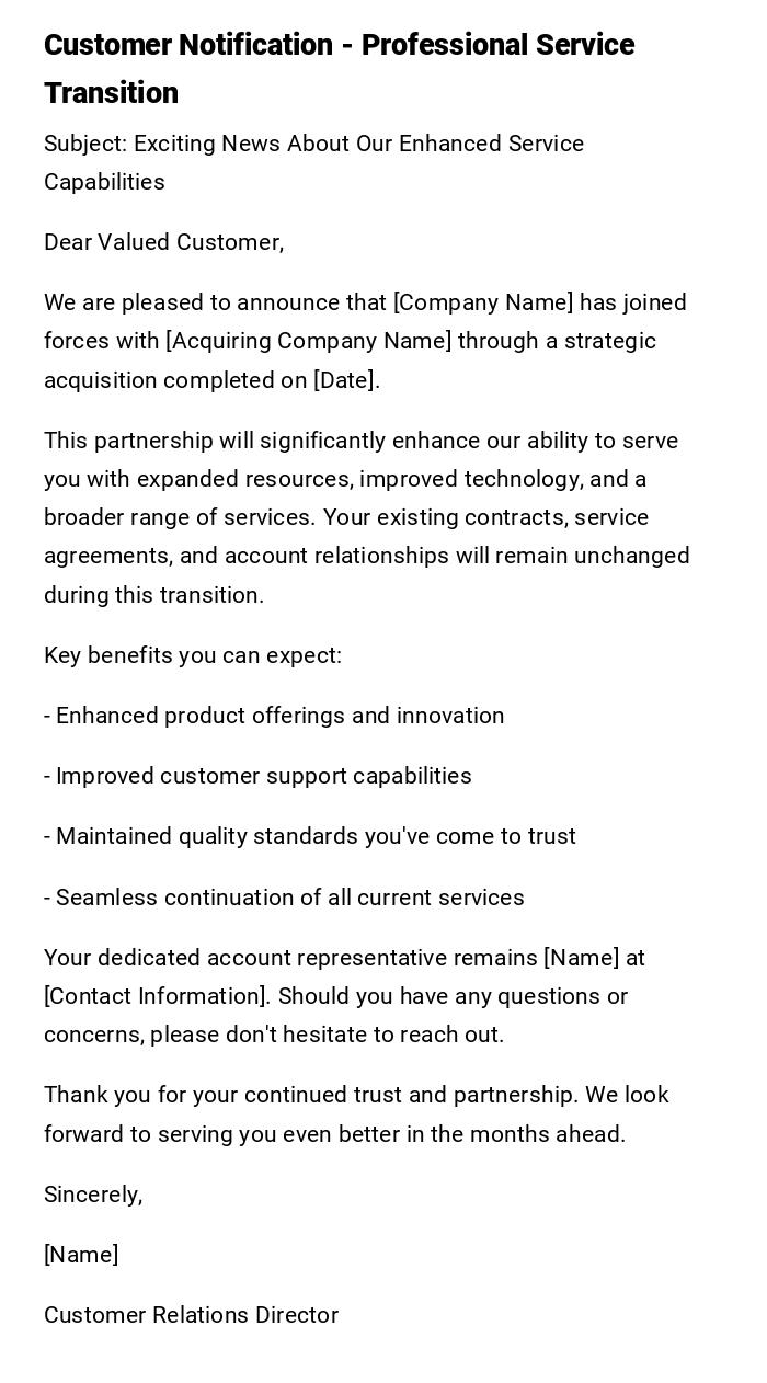 Customer Notification - Professional Service Transition