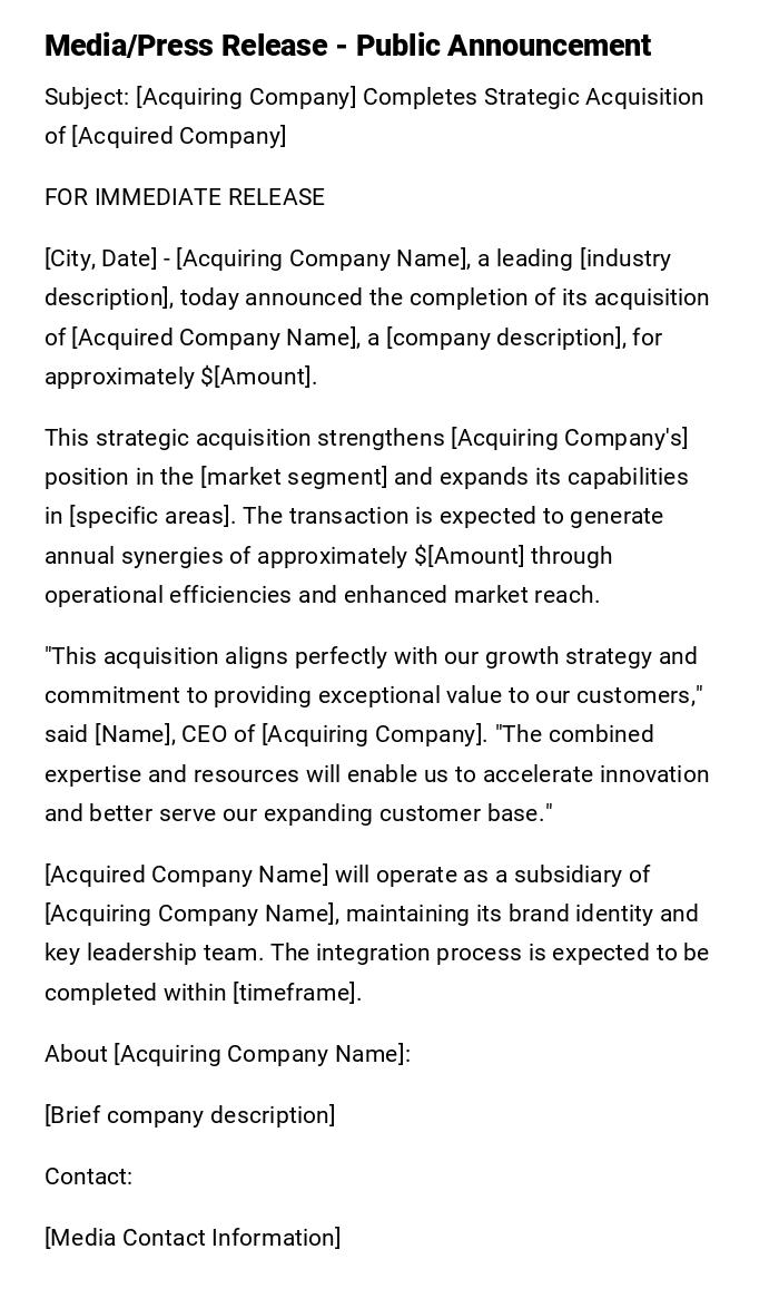 Media/Press Release - Public Announcement