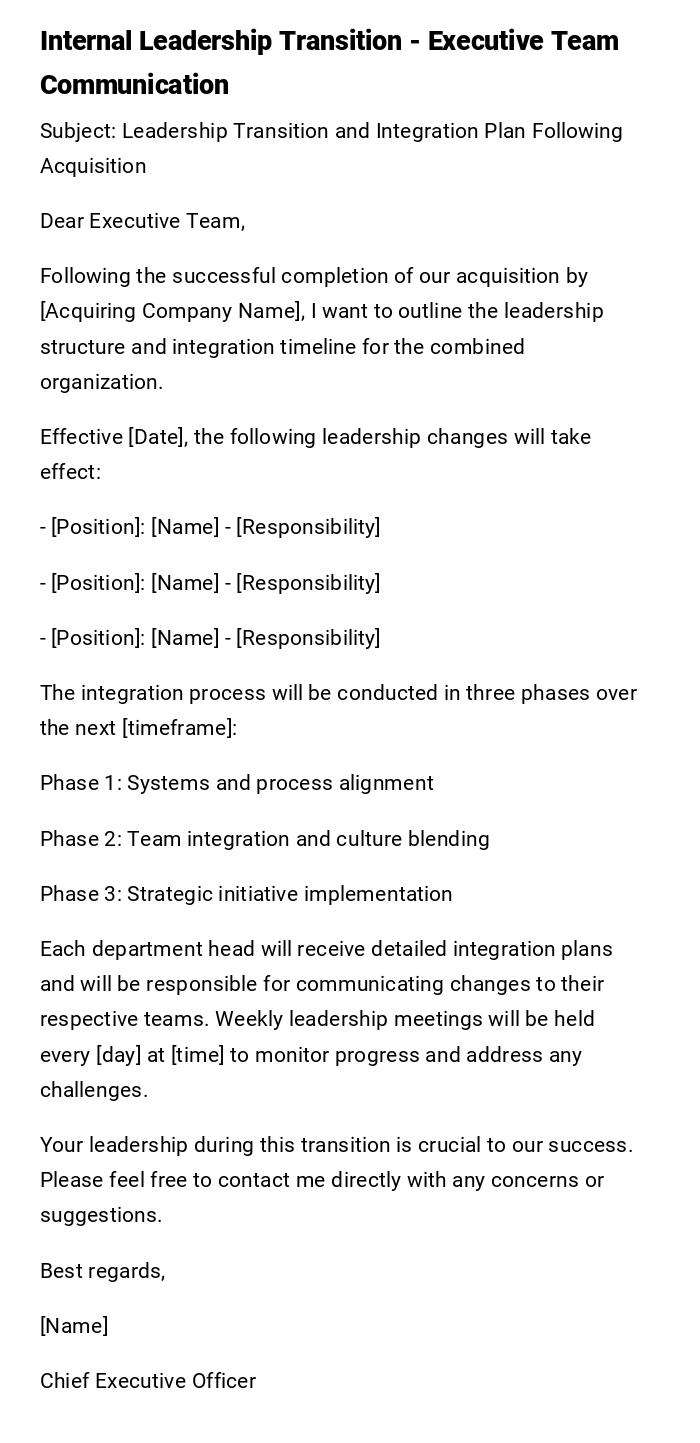 Internal Leadership Transition - Executive Team Communication