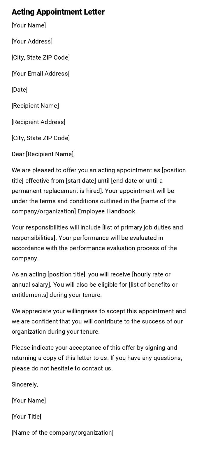 Acting Appointment Letter Acting Appointment Letter