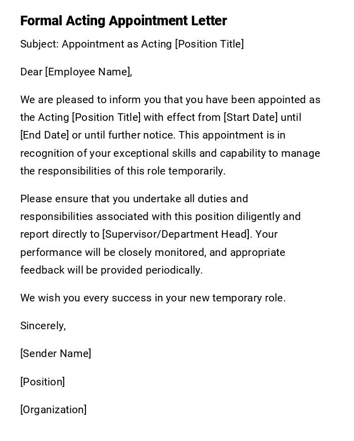 Formal Acting Appointment Letter Formal Acting Appointment Letter