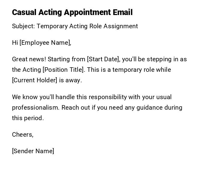Casual Acting Appointment Email Casual Acting Appointment Email