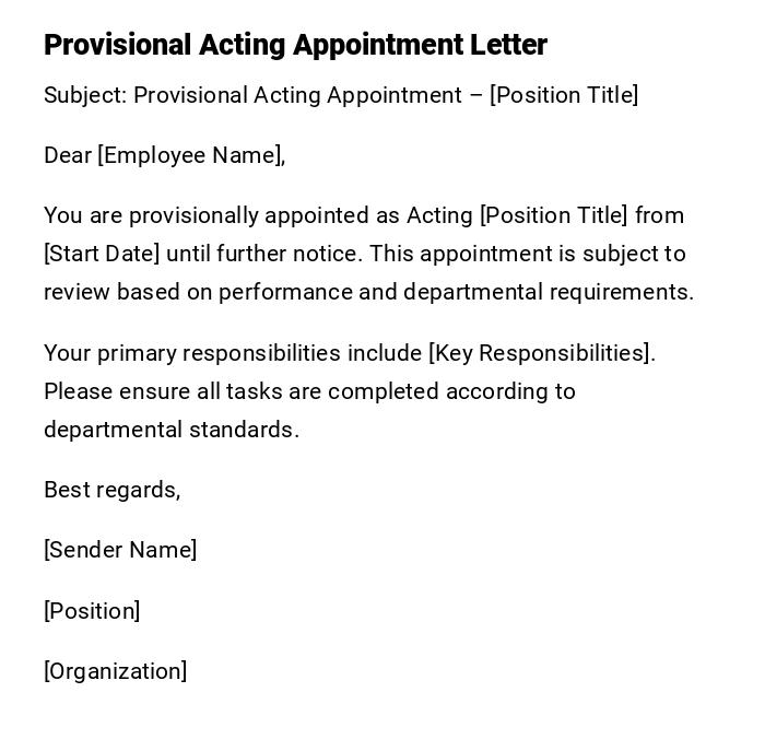 Provisional Acting Appointment Letter Provisional Acting Appointment Letter
