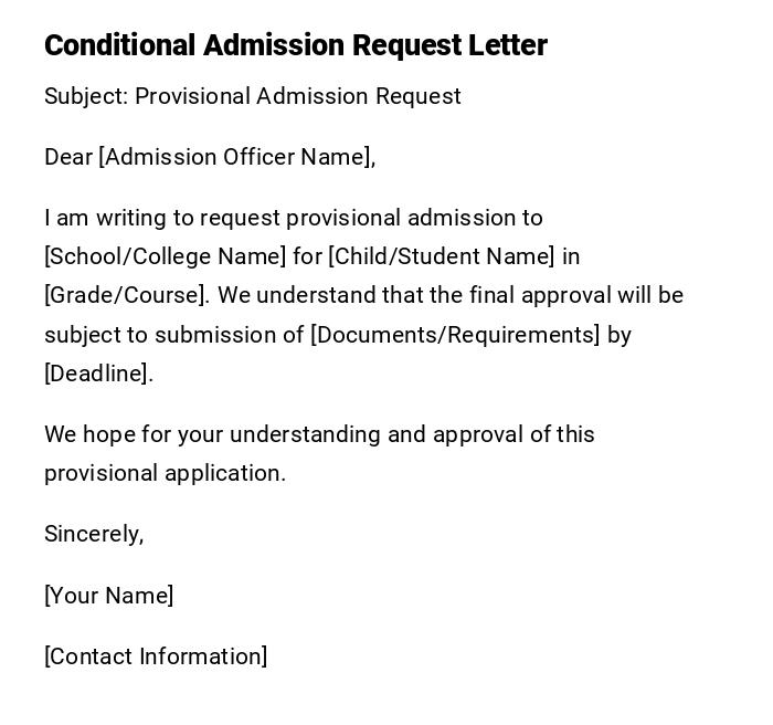 Conditional Admission Request Letter