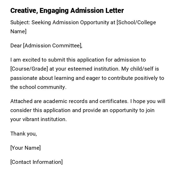 Creative, Engaging Admission Letter