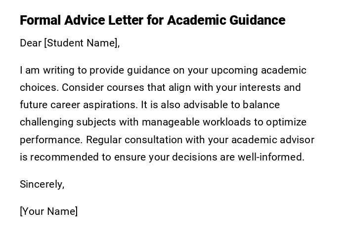 Formal Advice Letter for Academic Guidance
