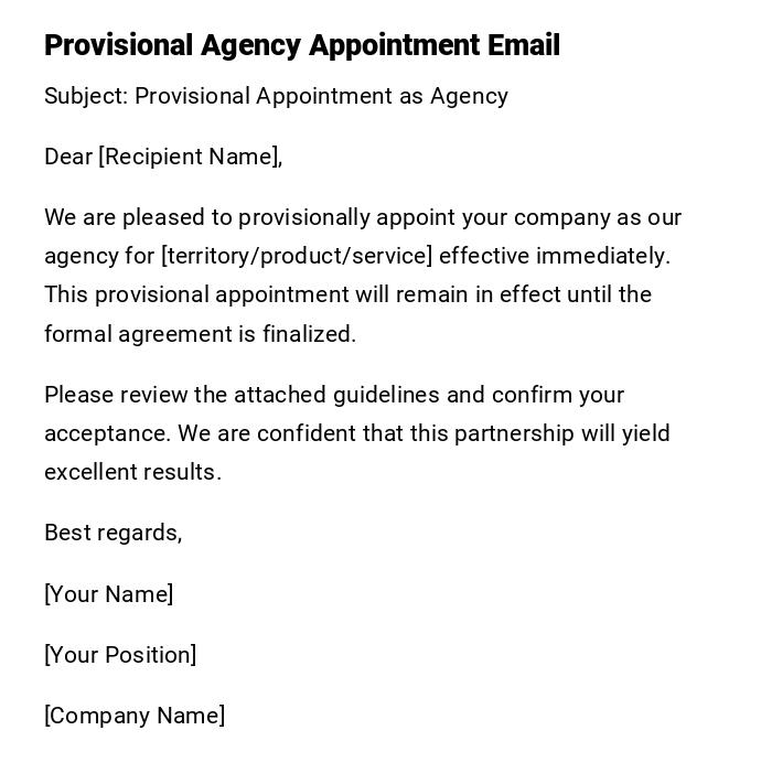 Provisional Agency Appointment Email