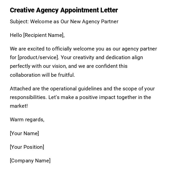 Creative Agency Appointment Letter