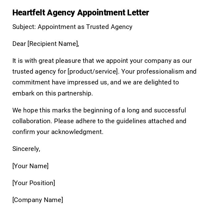 Heartfelt Agency Appointment Letter