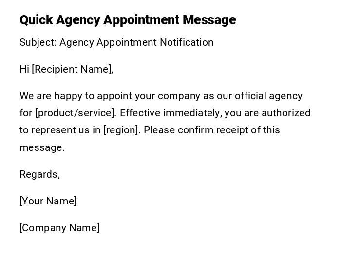 Quick Agency Appointment Message