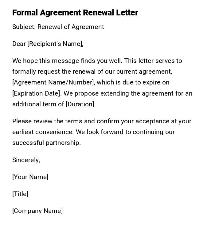 Formal Agreement Renewal Letter