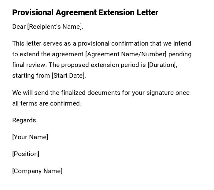 Provisional Agreement Extension Letter