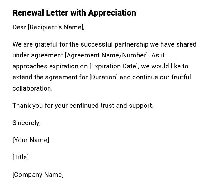 Renewal Letter with Appreciation
