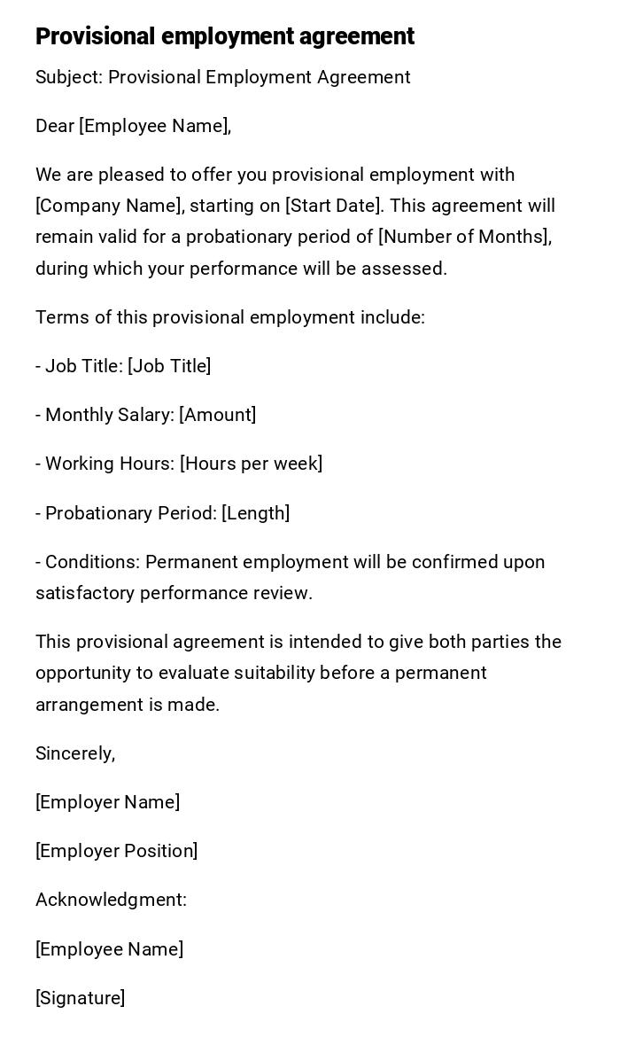 Provisional employment agreement