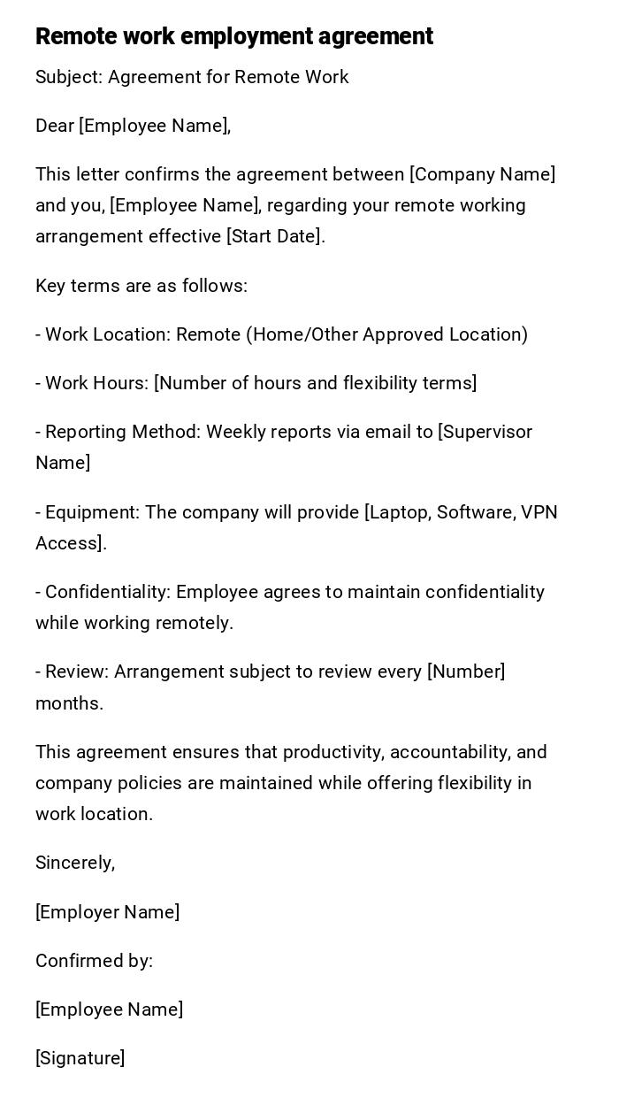 Remote work employment agreement