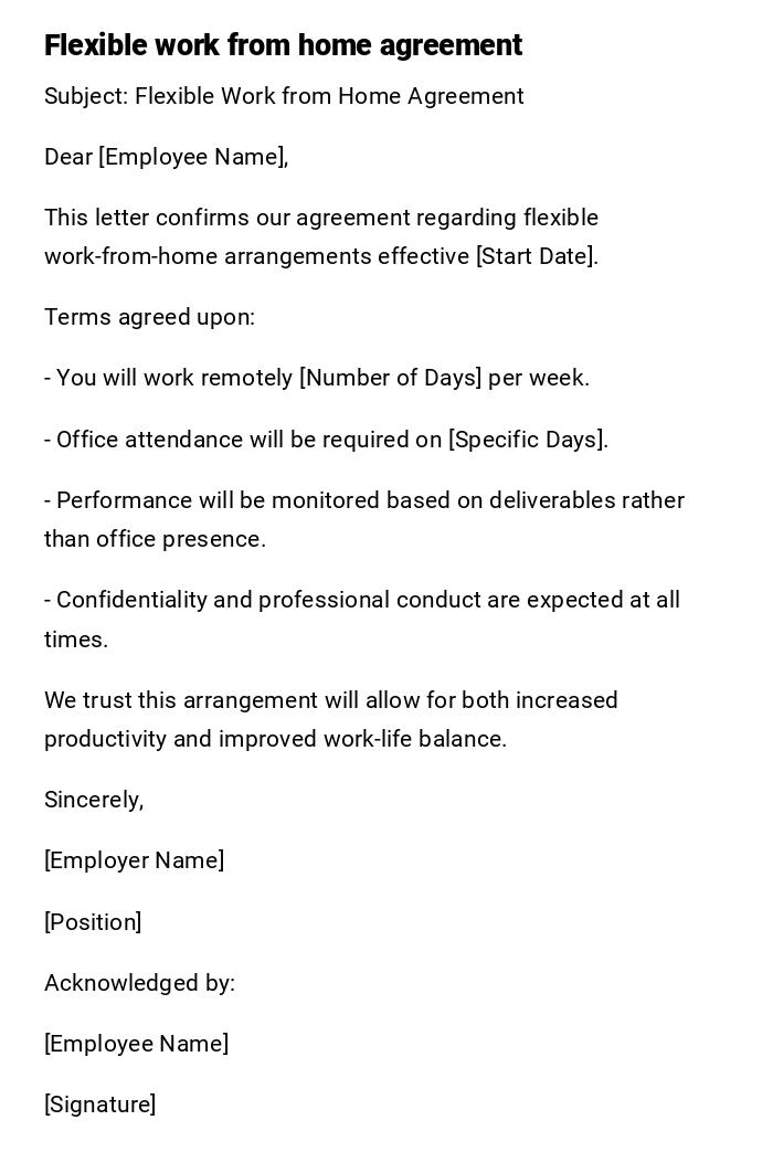 Flexible work from home agreement