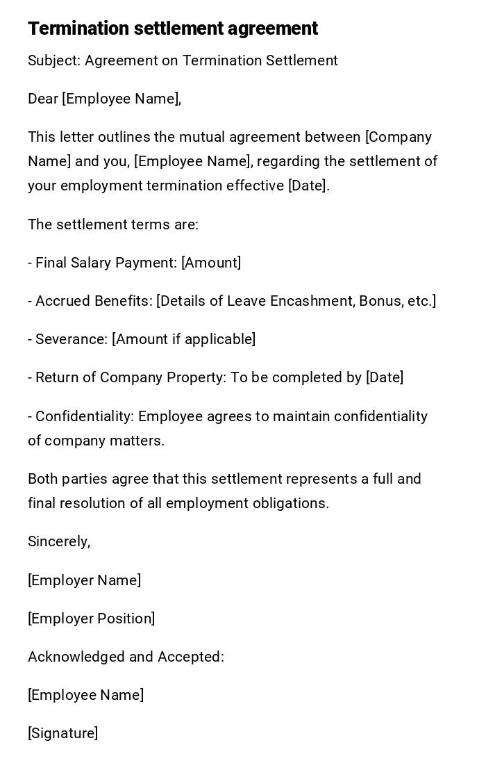 Termination settlement agreement